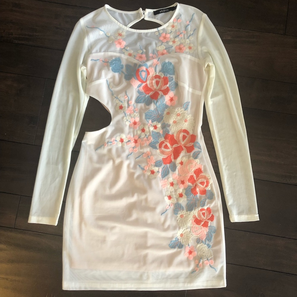 Ark & Co Embroidered Mesh Long Sleeve Mini Dress